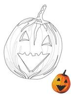 orange pumpkin lantern in doodle style, coloring book, coloring page for kids and adults vector