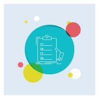 checklist. check. expertise. list. clipboard White Line Icon colorful Circle Background vector