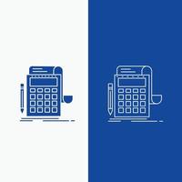 Accounting. audit. banking. calculation. calculator Line and Glyph web Button in Blue color Vertical Banner for UI and UX. website or mobile application vector