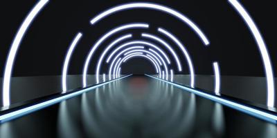 Abstract tunnel corridor with rays of light and new highlights Abstract  background neon Scene with rays and lines Round arch light in motion night 3D illustration photo