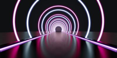 Abstract tunnel corridor with rays of light and new highlights Abstract  background neon Scene with rays and lines Round arch light in motion night 3D illustration photo