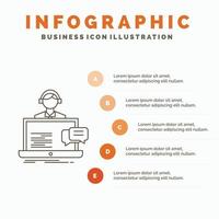 apoyo. charlar. cliente. Servicio. plantilla de infografía de ayuda para sitio web y presentación. icono de línea gris con ilustración de vector de estilo infográfico naranja