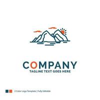 Mountain. hill. landscape. nature. evening Logo Design. Blue and Orange Brand Name Design. Place for Tagline. Business Logo template. vector