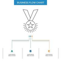 otorgar. honor. medalla. rango. reputación. diseño de diagrama de flujo empresarial de cinta con 3 pasos. icono de línea para el lugar de plantilla de fondo de presentación para texto vector