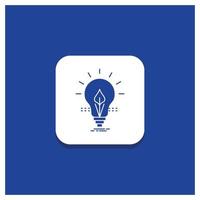 Blue Round Button for bulb. idea. electricity. energy. light Glyph icon vector
