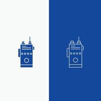 walkie. talkie. communication. radio. camping Line and Glyph web Button in Blue color Vertical Banner for UI and UX. website or mobile application vector