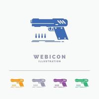 gun. handgun. pistol. shooter. weapon 5 Color Glyph Web Icon Template isolated on white. Vector illustration