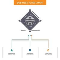 iot Internet. cosas. de. diseño de diagrama de flujo de negocios global con 3 pasos. icono de glifo para el lugar de plantilla de fondo de presentación para texto. vector