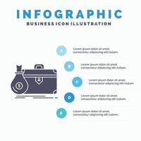 maletín. negocio. caso. abierto. plantilla de infografía de cartera para sitio web y presentación. icono de glifo gris con ilustración de vector de estilo infográfico azul.