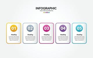 Carpeta de plantilla colorida de diseño vectorial de marketing comercial infográfico horizontal 5 opciones o pasos en un estilo mínimo. vector