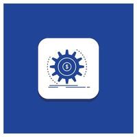 Blue Round Button for Finance. flow. income. making. money Glyph icon vector