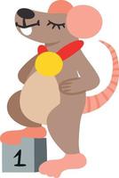 Rat champion with medal on chest. Cartoon concept. Vector illustration. Flat design element. Image of mouse isolated on white background