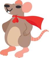 Concept of cute superhero mouse. Flat vector illustration. Rat design element for decoration of childrens products menu poster websites. Isolated on white background