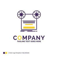 Company Name Logo Design For Record. recording. retro. tape. music. Purple and yellow Brand Name Design with place for Tagline. Creative Logo template for Small and Large Business. vector