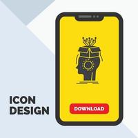 sousveillance. Artificial. brain. digital. head Glyph Icon in Mobile for Download Page. Yellow Background vector