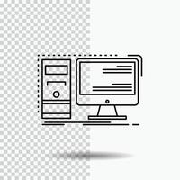 Computer. desktop. hardware. workstation. System Line Icon on Transparent Background. Black Icon Vector Illustration