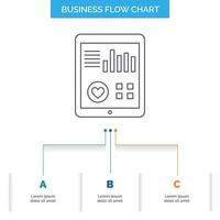 monitoring. health. heart. pulse. Patient Report Business Flow Chart Design with 3 Steps. Line Icon For Presentation Background Template Place for text vector