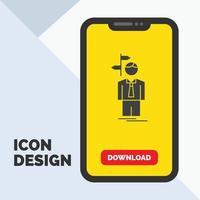 flecha. elección. elegir. decisión. icono de glifo de dirección en el móvil para la página de descarga. fondo amarillo vector