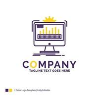 Company Name Logo Design For dashboard. admin. monitor. monitoring. processing. Purple and yellow Brand Name Design with place for Tagline. Creative Logo template for Small and Large Business. vector