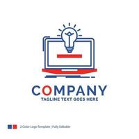 diseño de logotipo de nombre de empresa para computadora portátil. solución. ocurrencia. bulbo. solución. diseño de marca azul y rojo con lugar para eslogan. plantilla de logotipo creativo abstracto para pequeñas y grandes empresas. vector