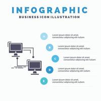 local. lana conexión. sincronizar plantilla de infografías de computadora para sitio web y presentación. icono de glifo gris con ilustración de vector de estilo infográfico azul.