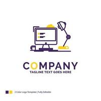 Company Name Logo Design For workplace. workstation. office. lamp. computer. Purple and yellow Brand Name Design with place for Tagline. Creative Logo template for Small and Large Business. vector