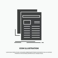 gaceta. medios de comunicación. noticias. Boletin informativo. icono de periódico. símbolo gris vectorial de glifo para ui y ux. sitio web o aplicación móvil vector