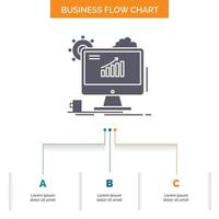 analítica. cuadro. SEO web. establecer el diseño del diagrama de flujo empresarial con 3 pasos. icono de glifo para el lugar de plantilla de fondo de presentación para texto. vector