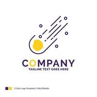 Company Name Logo Design For Asteroid. astronomy. meteor. space. comet. Purple and yellow Brand Name Design with place for Tagline. Creative Logo template for Small and Large Business. vector