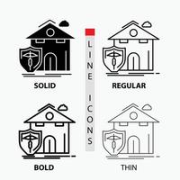 insurance. home. house. casualty. protection Icon in Thin. Regular. Bold Line and Glyph Style. Vector illustration