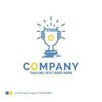 award. trophy. prize. win. cup Blue Yellow Business Logo template. Creative Design Template Place for Tagline. vector