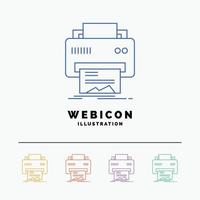 Digital. printer. printing. hardware. paper 5 Color Line Web Icon Template isolated on white. Vector illustration