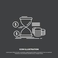 Hourglass. management. money. time. coins Icon. Line vector symbol for UI and UX. website or mobile application