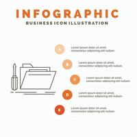 carpeta. herramienta. reparar. recurso. plantilla de infografía de servicio para sitio web y presentación. icono de línea gris con ilustración de vector de estilo infográfico naranja