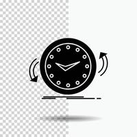 respaldo. reloj. agujas del reloj. encimera. icono de glifo de tiempo sobre fondo transparente. icono negro vector