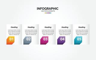 plantilla de diseño infográfico horizontal empresarial con iconos y 5 cinco opciones o pasos. vector