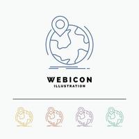 location. globe. worldwide. pin. marker 5 Color Line Web Icon Template isolated on white. Vector illustration