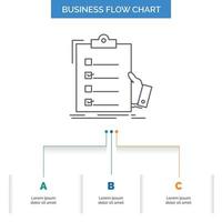 Lista de Verificación. controlar. pericia. lista. diseño de diagrama de flujo de negocio de portapapeles con 3 pasos. icono de línea para el lugar de plantilla de fondo de presentación para texto vector