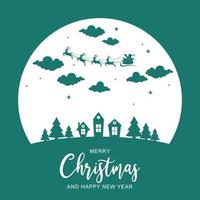 Christmas greeting and Santa Claus sleigh silhouette with paper style design vector