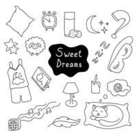 Hand drawn vector illustration set of sweet dreams.