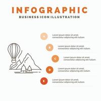 explore. travel. mountains. camping. balloons Infographics Template for Website and Presentation. Line Gray icon with Orange infographic style vector illustration