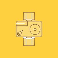 camera. action. digital. video. photo Flat Line Filled Icon. Beautiful Logo button over yellow background for UI and UX. website or mobile application vector