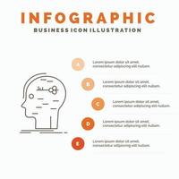 brain. hack. hacking. key. mind Infographics Template for Website and Presentation. Line Gray icon with Orange infographic style vector illustration