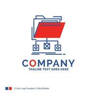 Company Name Logo Design For backup. data. files. folder. network. Blue and red Brand Name Design with place for Tagline. Abstract Creative Logo template for Small and Large Business. vector