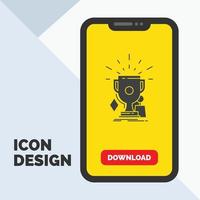 awards. game. sport. trophies. winner Glyph Icon in Mobile for Download Page. Yellow Background vector