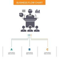 Business. conference. convention. presentation. seminar Business Flow Chart Design with 3 Steps. Glyph Icon For Presentation Background Template Place for text. vector