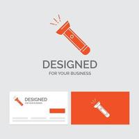 Business logo template for torch. light. flash. camping. hiking. Orange Visiting Cards with Brand logo template. vector