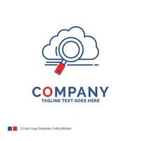 diseño del logotipo del nombre de la empresa para la nube. búsqueda. almacenamiento. tecnología. informática. diseño de marca azul y rojo con lugar para eslogan. plantilla de logotipo creativo abstracto para pequeñas y grandes empresas. vector