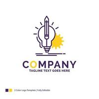 diseño del logotipo del nombre de la empresa para la idea. visión. llave. lámpara. bombilla. diseño de marca púrpura y amarillo con lugar para eslogan. plantilla de logotipo creativo para pequeñas y grandes empresas. vector