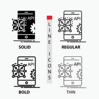 Api. Application. coding. Development. Mobile Icon in Thin. Regular. Bold Line and Glyph Style. Vector illustration